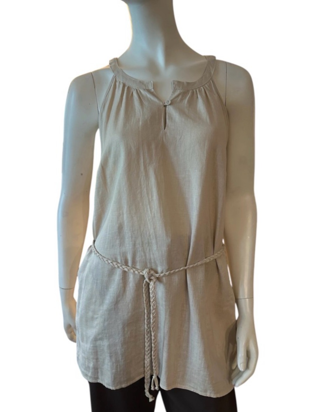 Fenn Wright Manson Linen Blend Belted Halter Neck Tunic Beige XL NWOT
